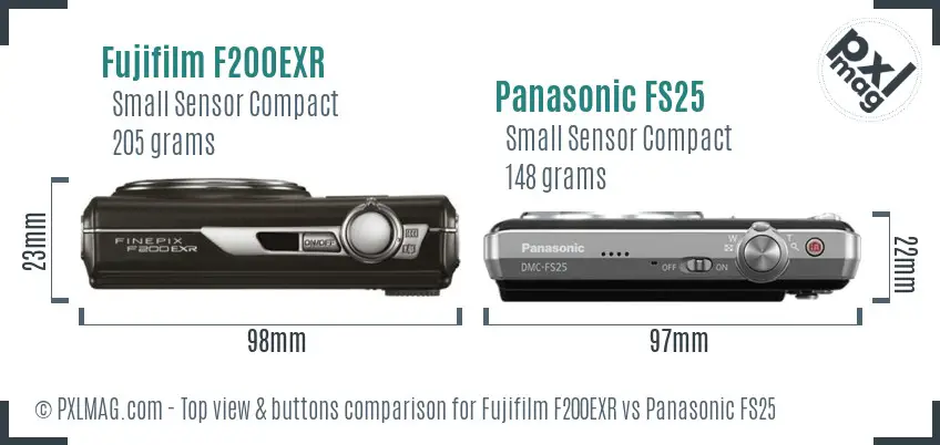 Fujifilm F200EXR vs Panasonic FS25 top view buttons comparison