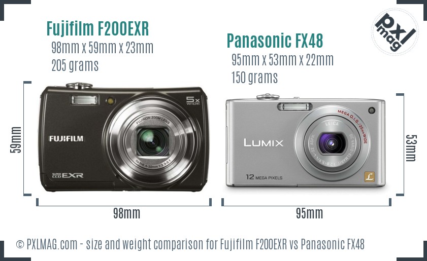 Fujifilm F200EXR vs Panasonic FX48 size comparison Fujifilm F200EXR vs Panasonic FX48 size comparison