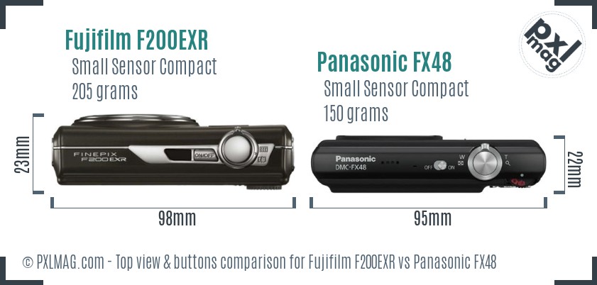 Fujifilm F200EXR vs Panasonic FX48 top view buttons comparison