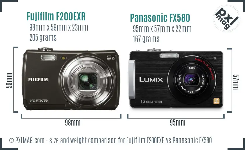 Fujifilm F200EXR vs Panasonic FX580 size comparison Fujifilm F200EXR vs Panasonic FX580 size comparison