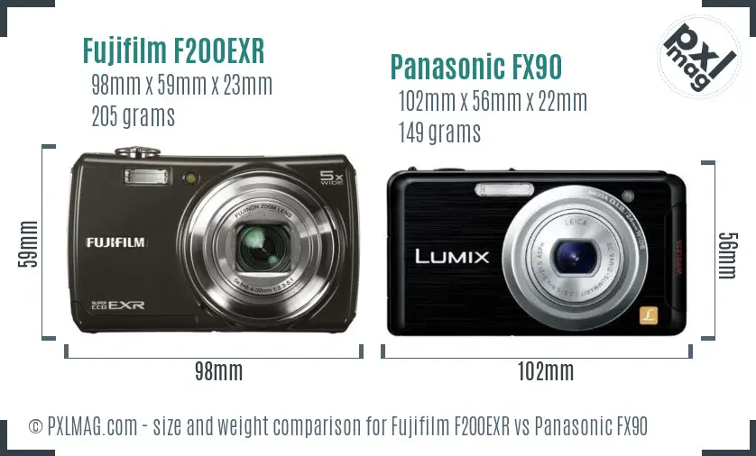 Fujifilm F200EXR vs Panasonic FX90 size comparison Fujifilm F200EXR vs Panasonic FX90 size comparison