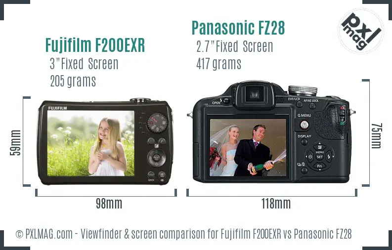 Fujifilm F200EXR vs Panasonic FZ28 Screen and Viewfinder comparison