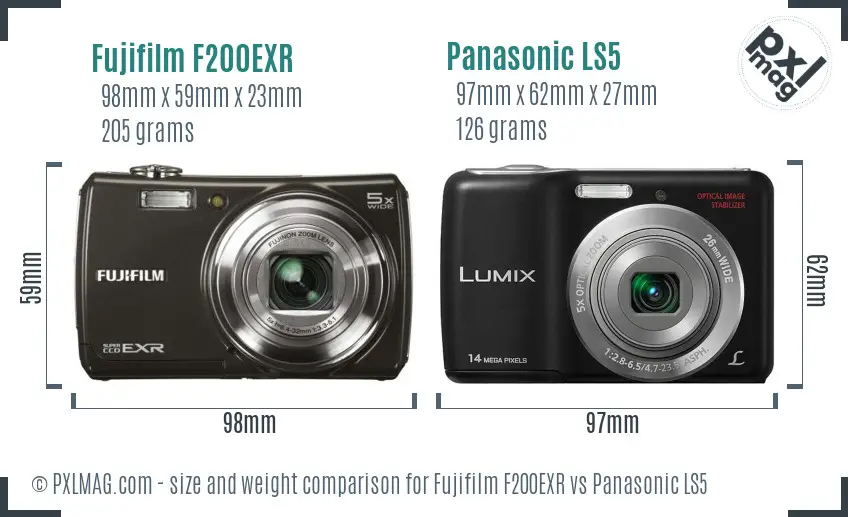 Fujifilm F200EXR vs Panasonic LS5 size comparison