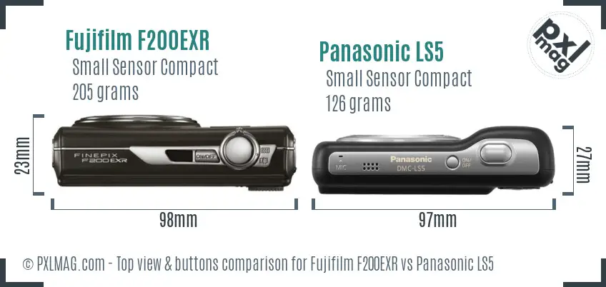 Fujifilm F200EXR vs Panasonic LS5 top view buttons comparison