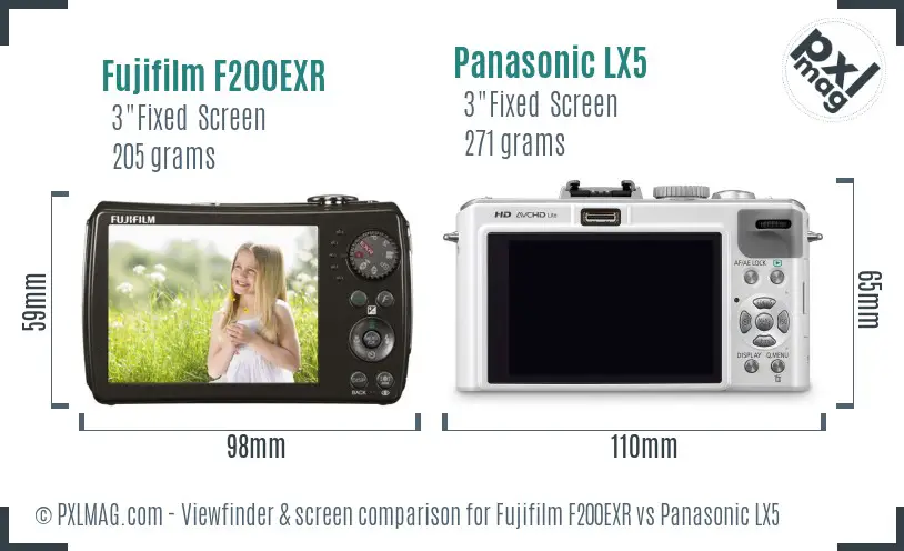 Fujifilm F200EXR vs Panasonic LX5 Screen and Viewfinder comparison