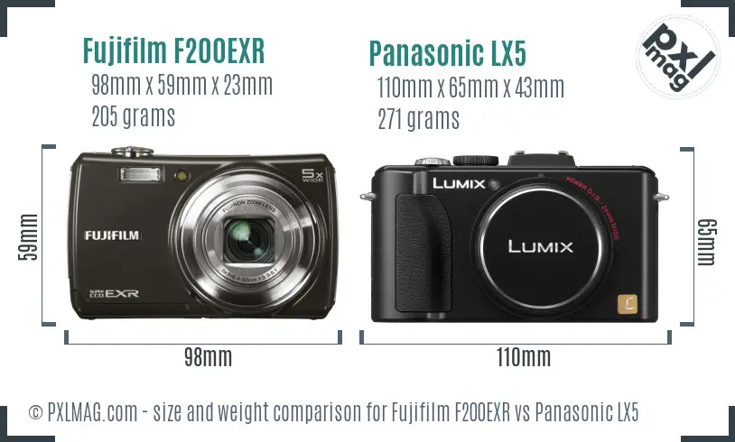 Fujifilm F200EXR vs Panasonic LX5 size comparison