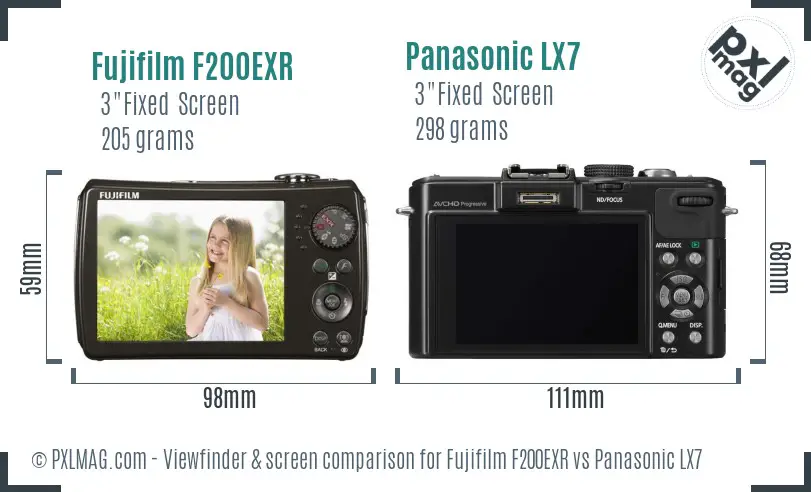 Fujifilm F200EXR vs Panasonic LX7 Screen and Viewfinder comparison
