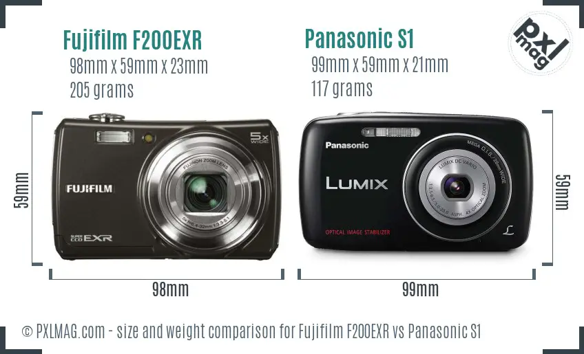 Fujifilm F200EXR vs Panasonic S1 size comparison