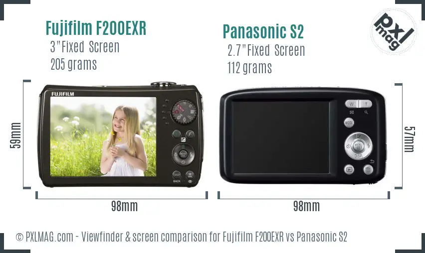 Fujifilm F200EXR vs Panasonic S2 Screen and Viewfinder comparison