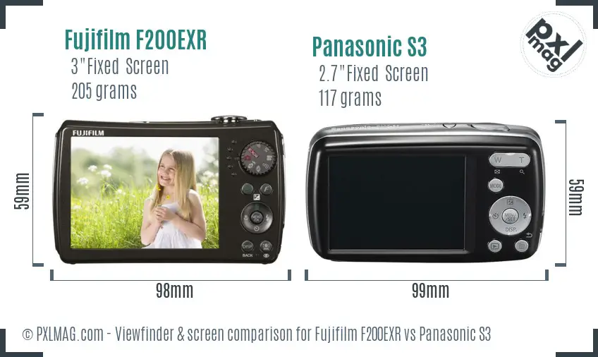 Fujifilm F200EXR vs Panasonic S3 Screen and Viewfinder comparison Fujifilm F200EXR vs Panasonic S3 Screen and Viewfinder comparison