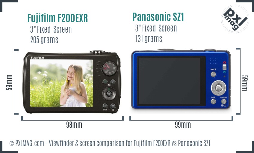 Fujifilm F200EXR vs Panasonic SZ1 Screen and Viewfinder comparison
