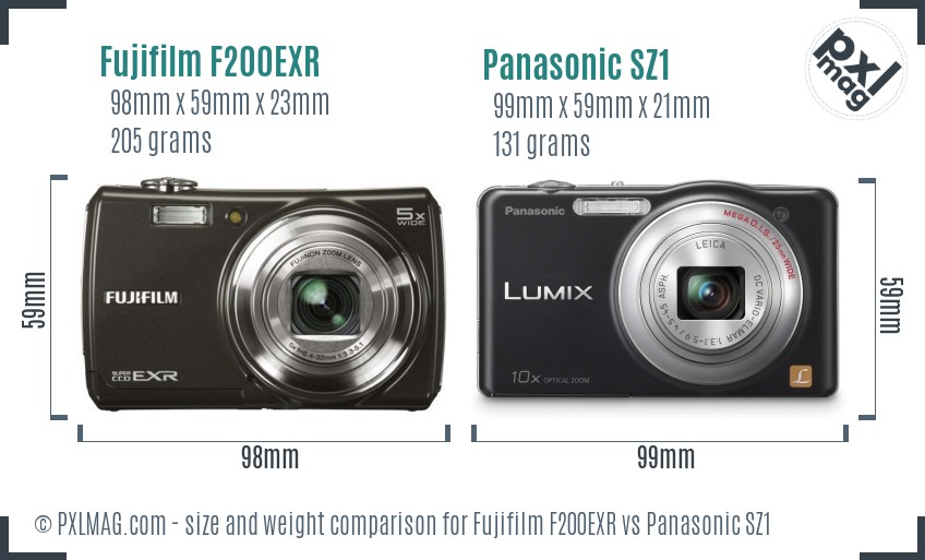 Fujifilm F200EXR vs Panasonic SZ1 size comparison Fujifilm F200EXR vs Panasonic SZ1 size comparison