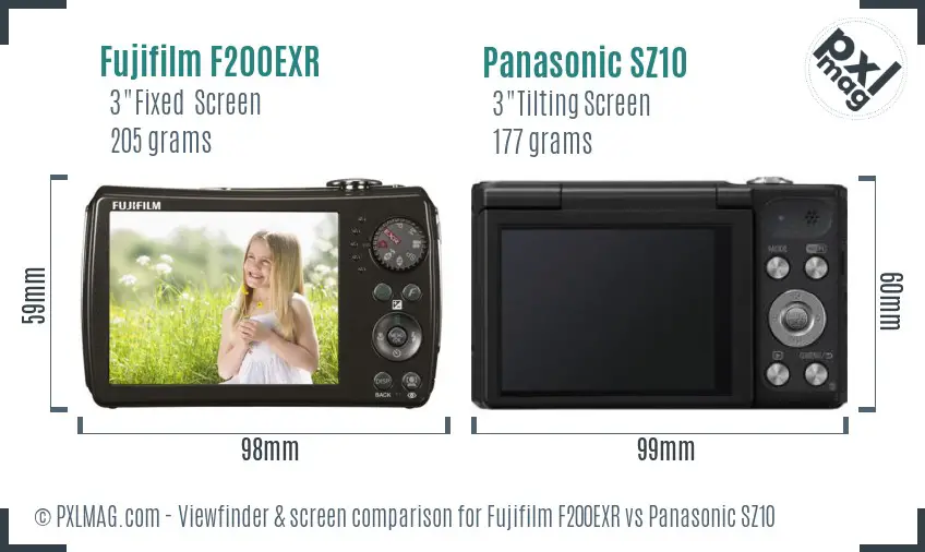 Fujifilm F200EXR vs Panasonic SZ10 Screen and Viewfinder comparison