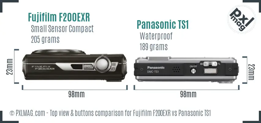 Fujifilm F200EXR vs Panasonic TS1 top view buttons comparison