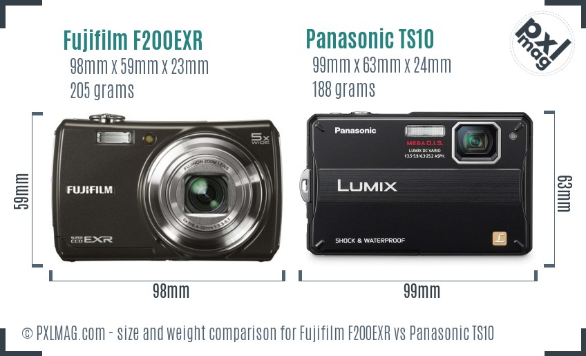 Fujifilm F200EXR vs Panasonic TS10 size comparison Fujifilm F200EXR vs Panasonic TS10 size comparison