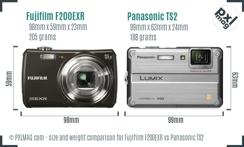 Fujifilm F200EXR vs Panasonic TS2 size comparison