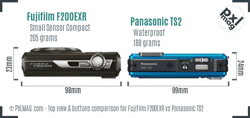 Fujifilm F200EXR vs Panasonic TS2 top view buttons comparison