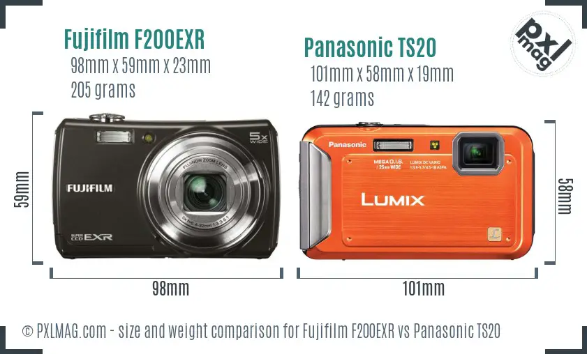 Fujifilm F200EXR vs Panasonic TS20 size comparison