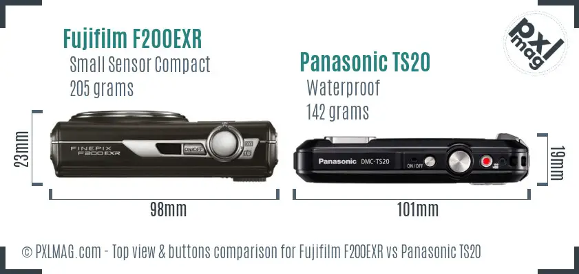 Fujifilm F200EXR vs Panasonic TS20 top view buttons comparison