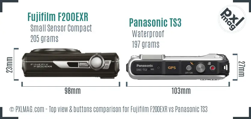 Fujifilm F200EXR vs Panasonic TS3 top view buttons comparison