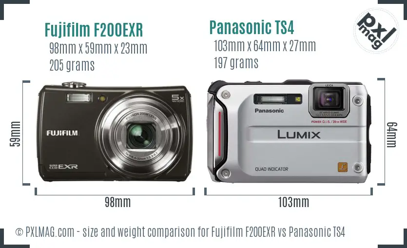 Fujifilm F200EXR vs Panasonic TS4 size comparison