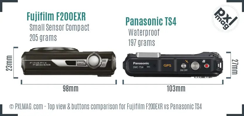 Fujifilm F200EXR vs Panasonic TS4 top view buttons comparison