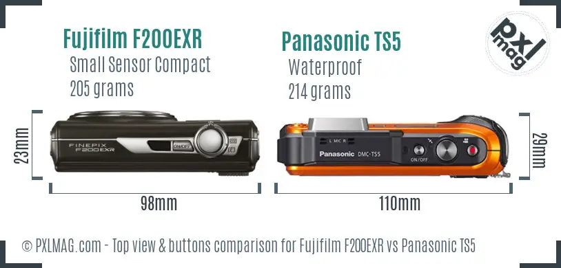 Fujifilm F200EXR vs Panasonic TS5 top view buttons comparison