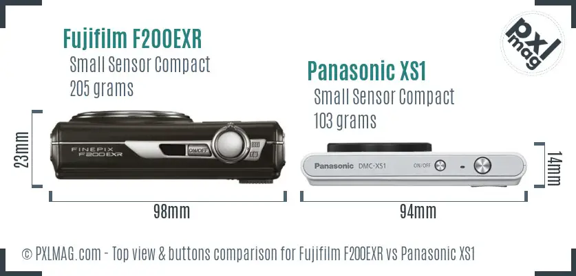 Fujifilm F200EXR vs Panasonic XS1 top view buttons comparison