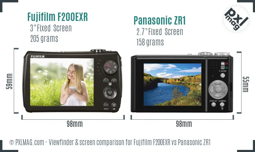 Fujifilm F200EXR vs Panasonic ZR1 Screen and Viewfinder comparison