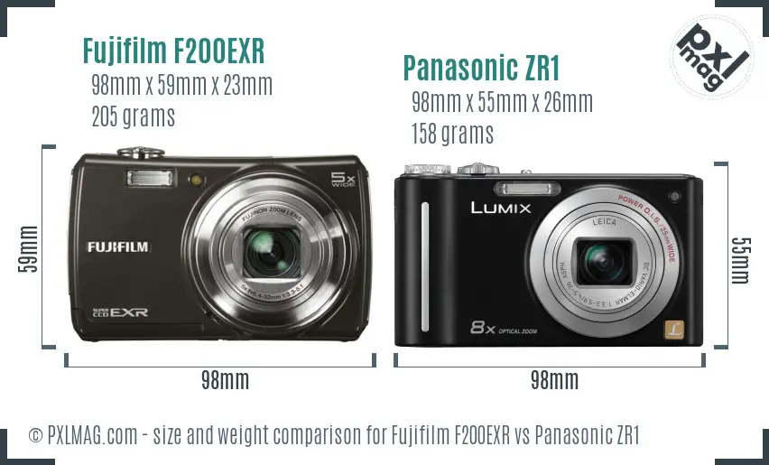 Fujifilm F200EXR vs Panasonic ZR1 size comparison