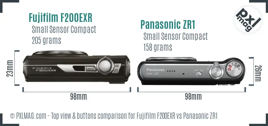 Fujifilm F200EXR vs Panasonic ZR1 top view buttons comparison