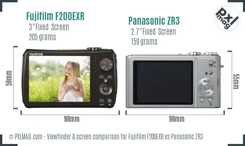 Fujifilm F200EXR vs Panasonic ZR3 Screen and Viewfinder comparison