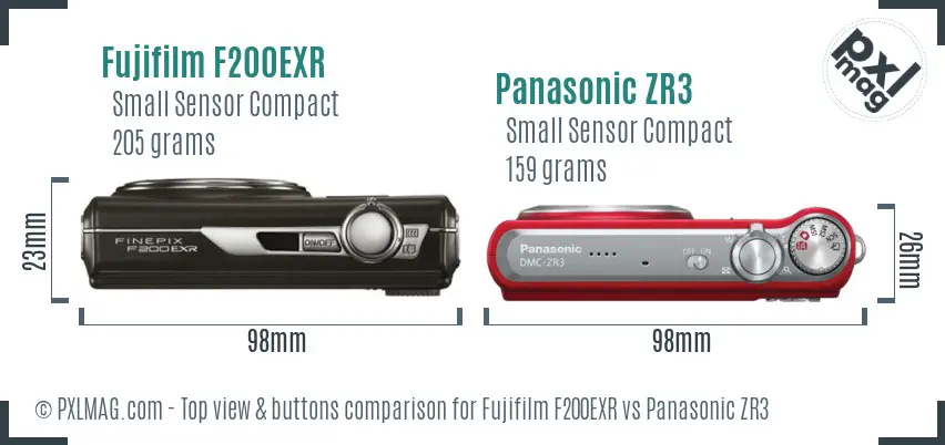 Fujifilm F200EXR vs Panasonic ZR3 top view buttons comparison