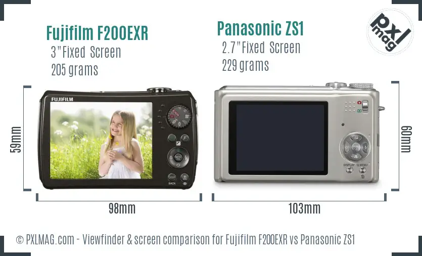 Fujifilm F200EXR vs Panasonic ZS1 Screen and Viewfinder comparison Fujifilm F200EXR vs Panasonic ZS1 Screen and Viewfinder comparison