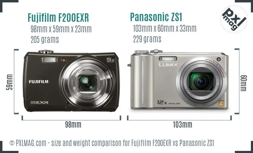 Fujifilm F200EXR vs Panasonic ZS1 size comparison Fujifilm F200EXR vs Panasonic ZS1 size comparison