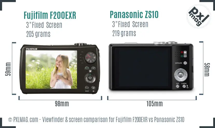 Fujifilm F200EXR vs Panasonic ZS10 Screen and Viewfinder comparison