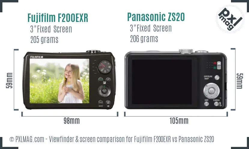 Fujifilm F200EXR vs Panasonic ZS20 Screen and Viewfinder comparison