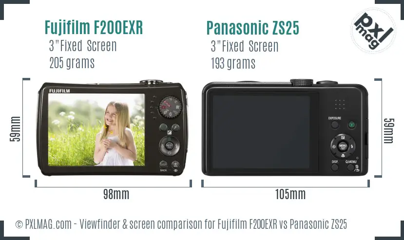 Fujifilm F200EXR vs Panasonic ZS25 Screen and Viewfinder comparison