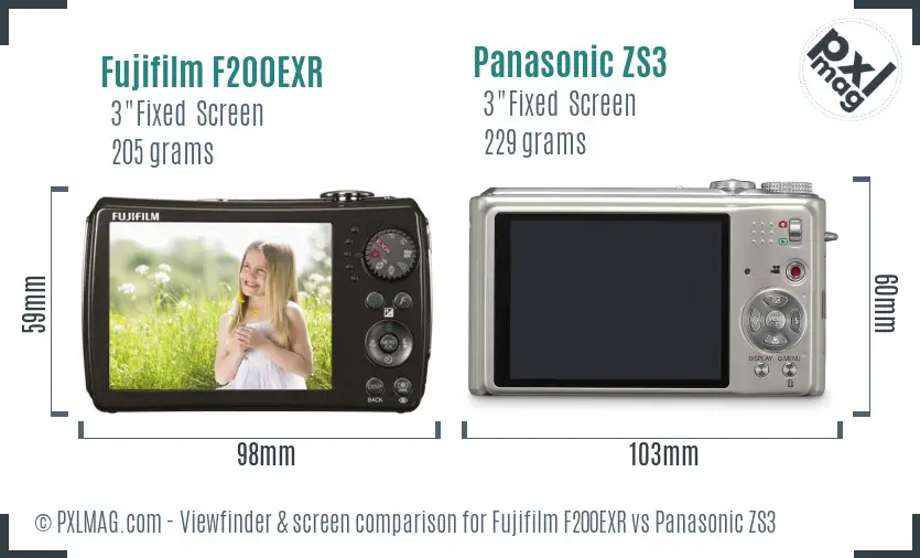 Fujifilm F200EXR vs Panasonic ZS3 Screen and Viewfinder comparison