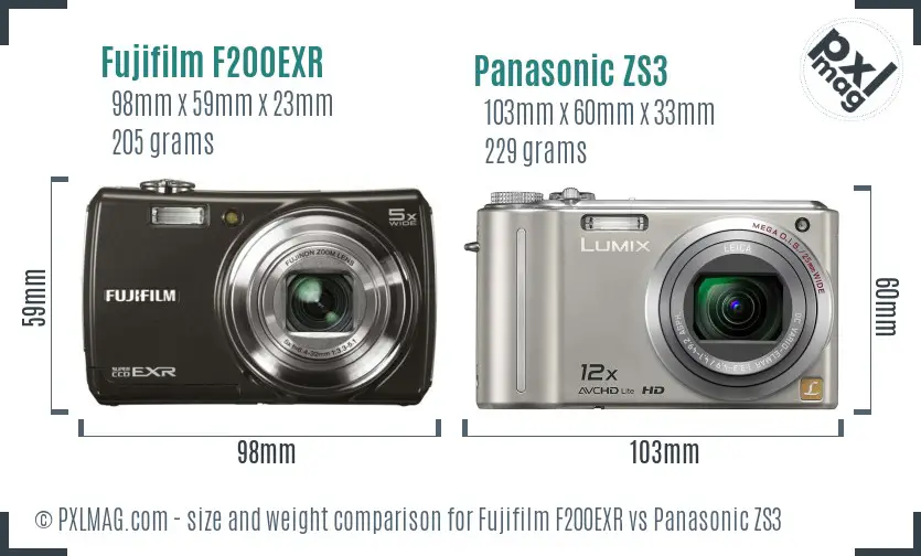 Fujifilm F200EXR vs Panasonic ZS3 size comparison Fujifilm F200EXR vs Panasonic ZS3 size comparison