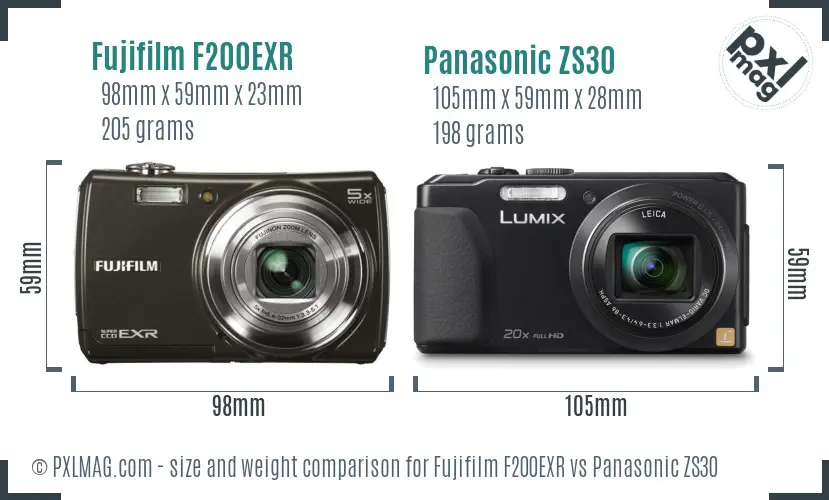 Fujifilm F200EXR vs Panasonic ZS30 size comparison Fujifilm F200EXR vs Panasonic ZS30 size comparison