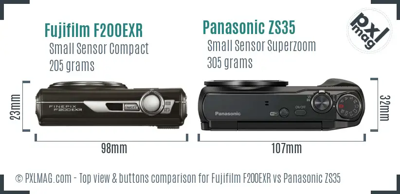 Fujifilm F200EXR vs Panasonic ZS35 top view buttons comparison