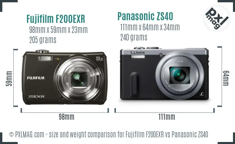 Fujifilm F200EXR vs Panasonic ZS40 size comparison