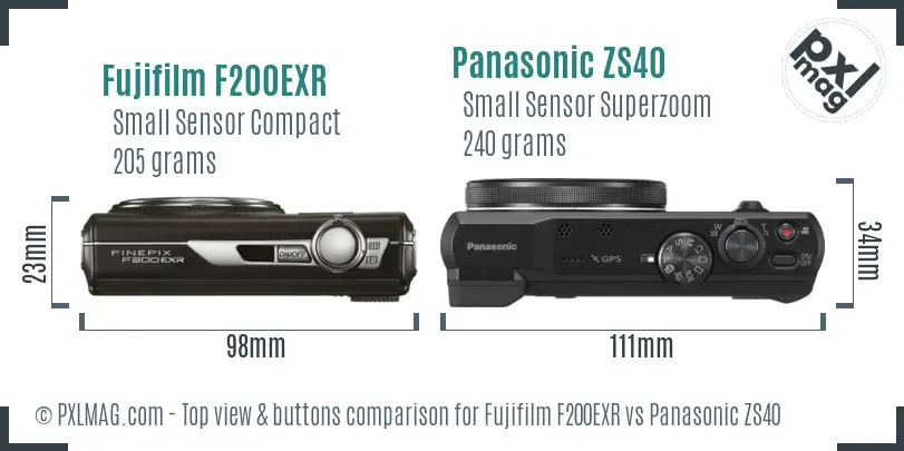 Fujifilm F200EXR vs Panasonic ZS40 top view buttons comparison