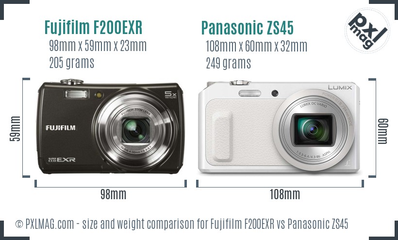 Fujifilm F200EXR vs Panasonic ZS45 size comparison