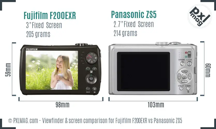 Fujifilm F200EXR vs Panasonic ZS5 Screen and Viewfinder comparison