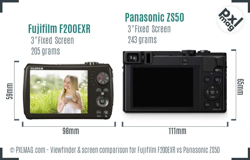 Fujifilm F200EXR vs Panasonic ZS50 Screen and Viewfinder comparison