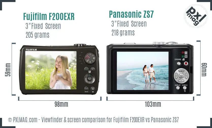 Fujifilm F200EXR vs Panasonic ZS7 Screen and Viewfinder comparison