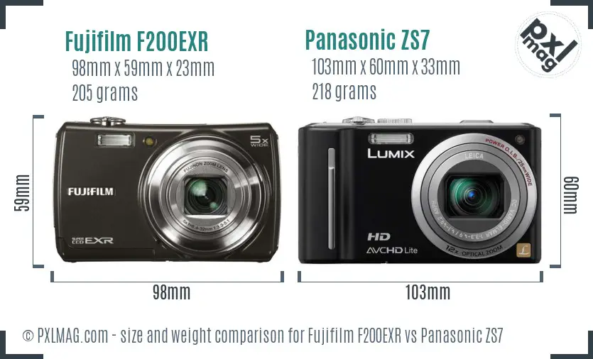 Fujifilm F200EXR vs Panasonic ZS7 size comparison