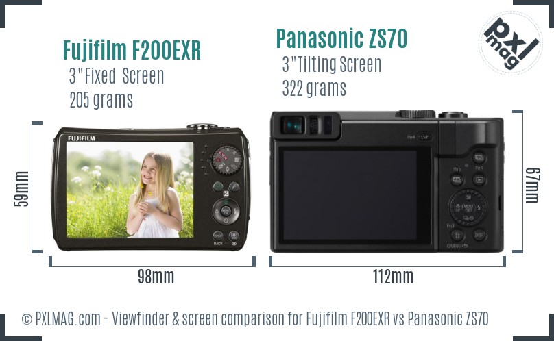 Fujifilm F200EXR vs Panasonic ZS70 Screen and Viewfinder comparison